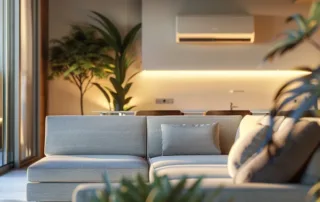 a modern, sleek hvac system seamlessly integrated into a stylish home, highlighting the connection between indoor air quality and energy efficiency.